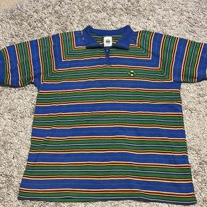 Vintage Cross Colours Multi-Colored Polo Striped Short Sleeve, Zipper Collar